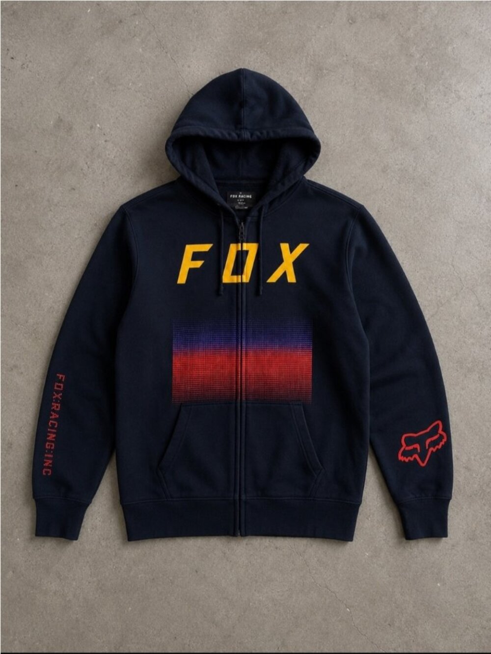Fox Racing Full Zip Hoodie Men XL Navy Gradient Graphic Fleece Lined Motocross